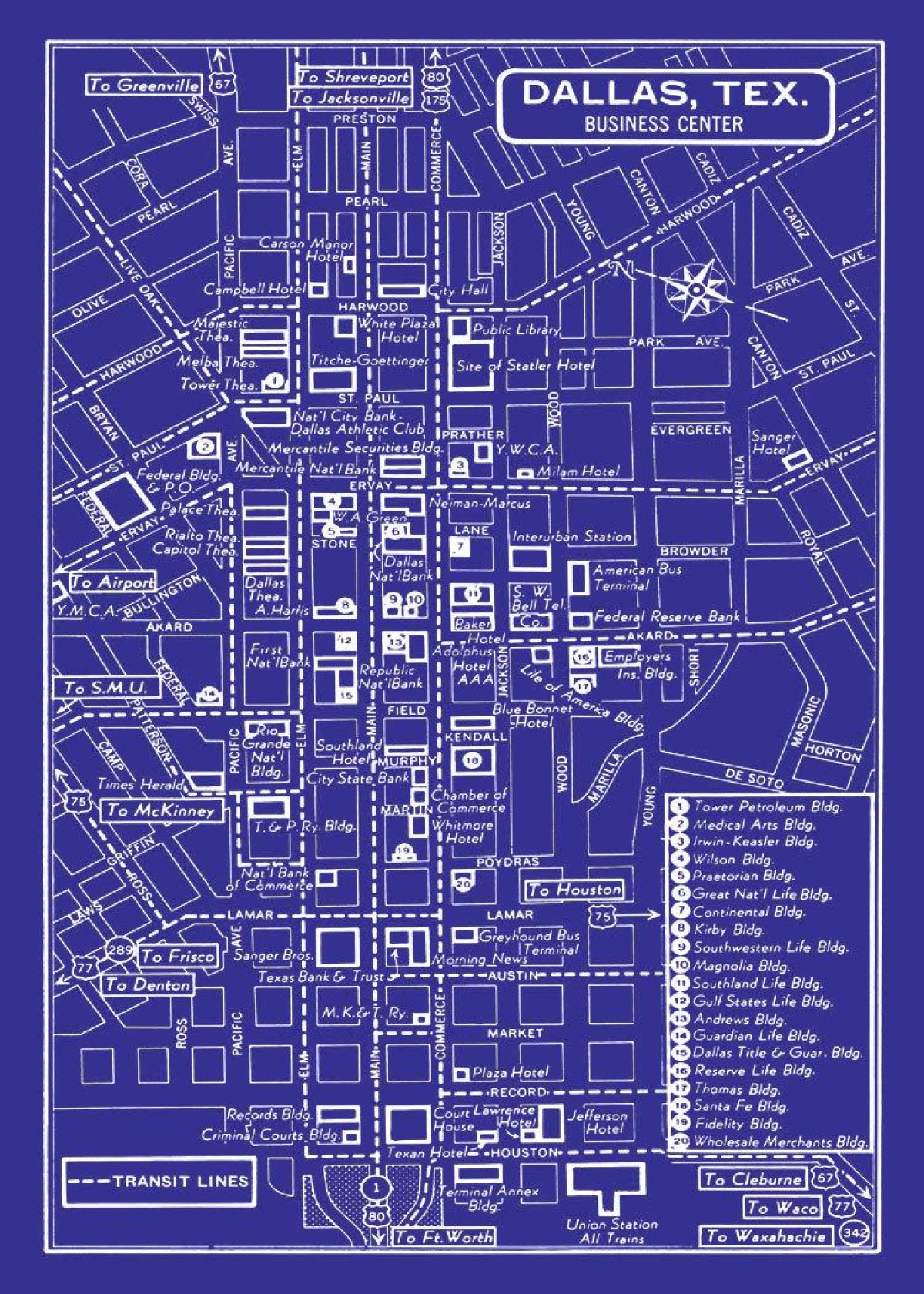 mapa do centro de Dallas