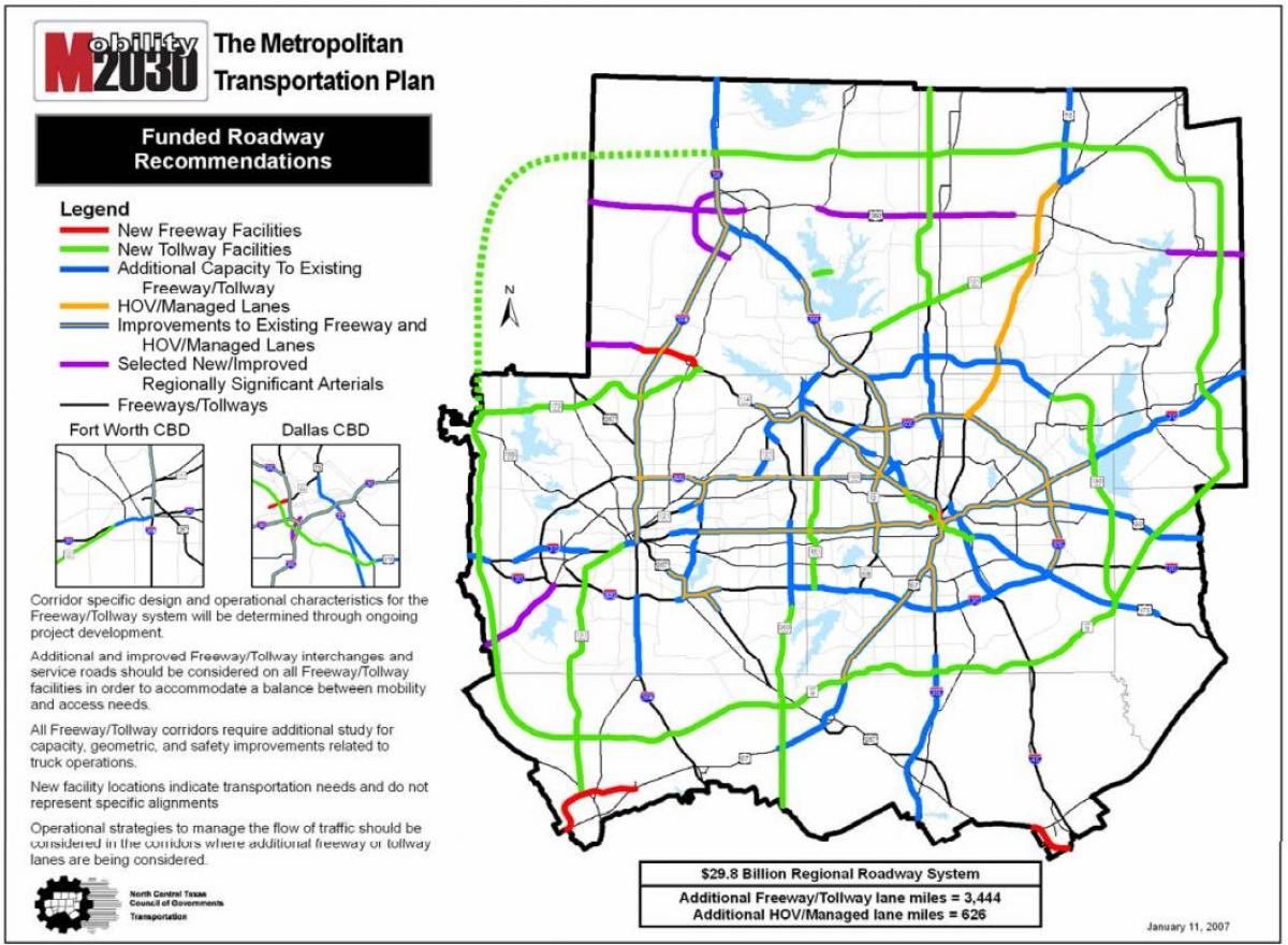 Dallas estradas con peaxe mapa