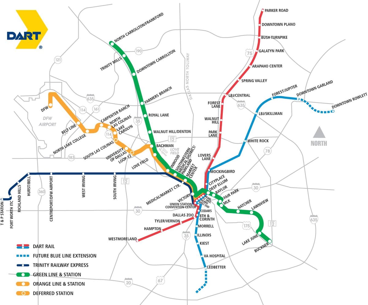 Dallas zona de tránsito rápido mapa